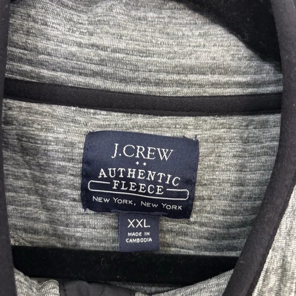 J Crew Authentic Fleece Quarter Snap Sweater Gray/Black Mens XXL Quilted Preppy